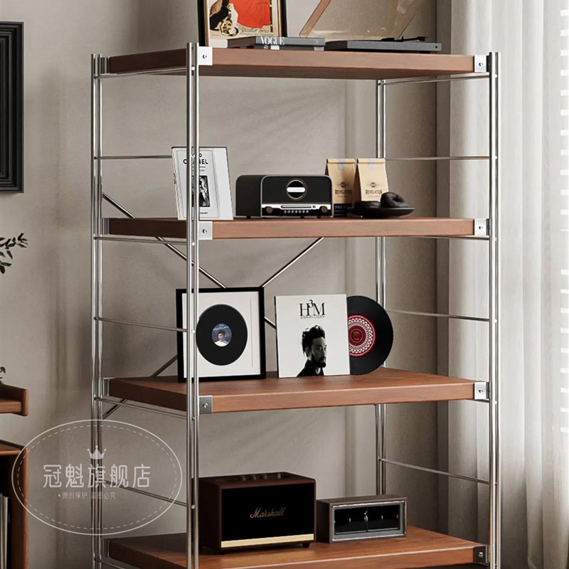 日式原木风置物架家用落地v收纳架书本商品陈列展示架厨房储物架