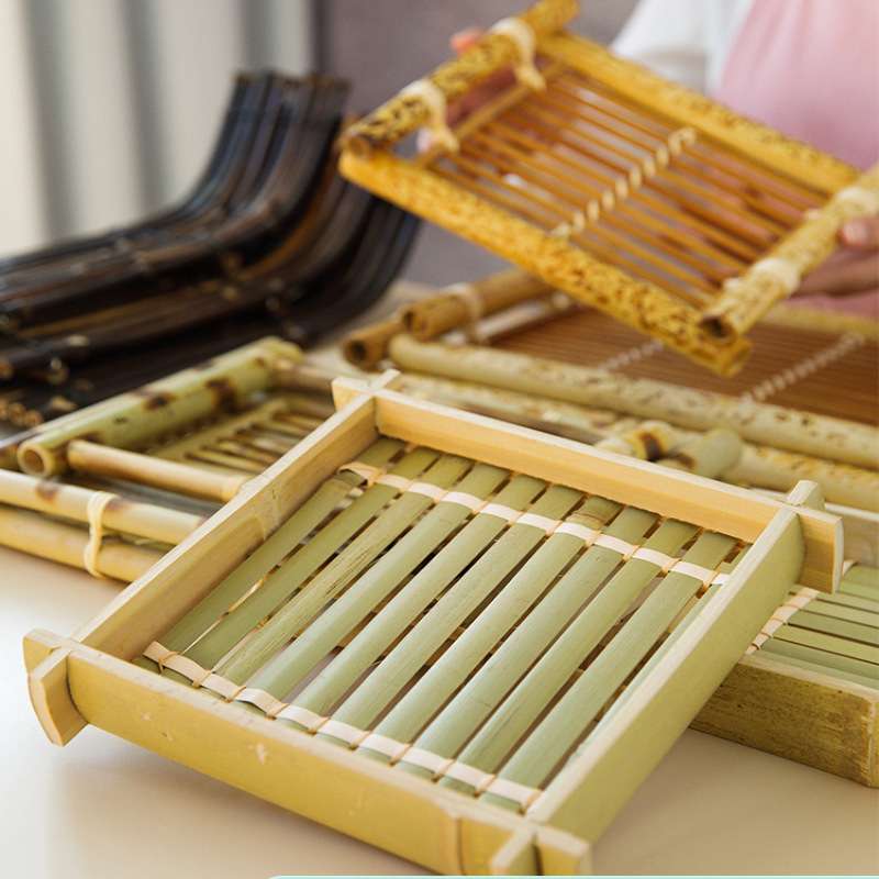 创意竹编水果盘长方形竹木果篮油炸小吃盘子酒店火锅菜盘家用意赛