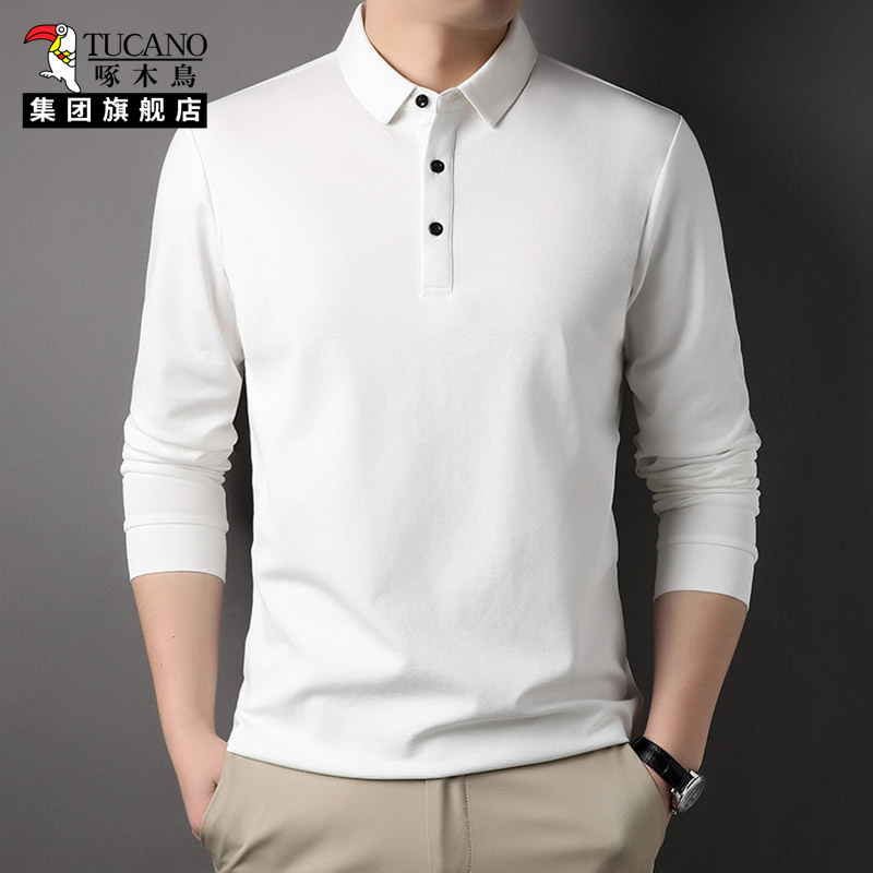 啄木鸟桑蚕丝长袖t恤男士休闲