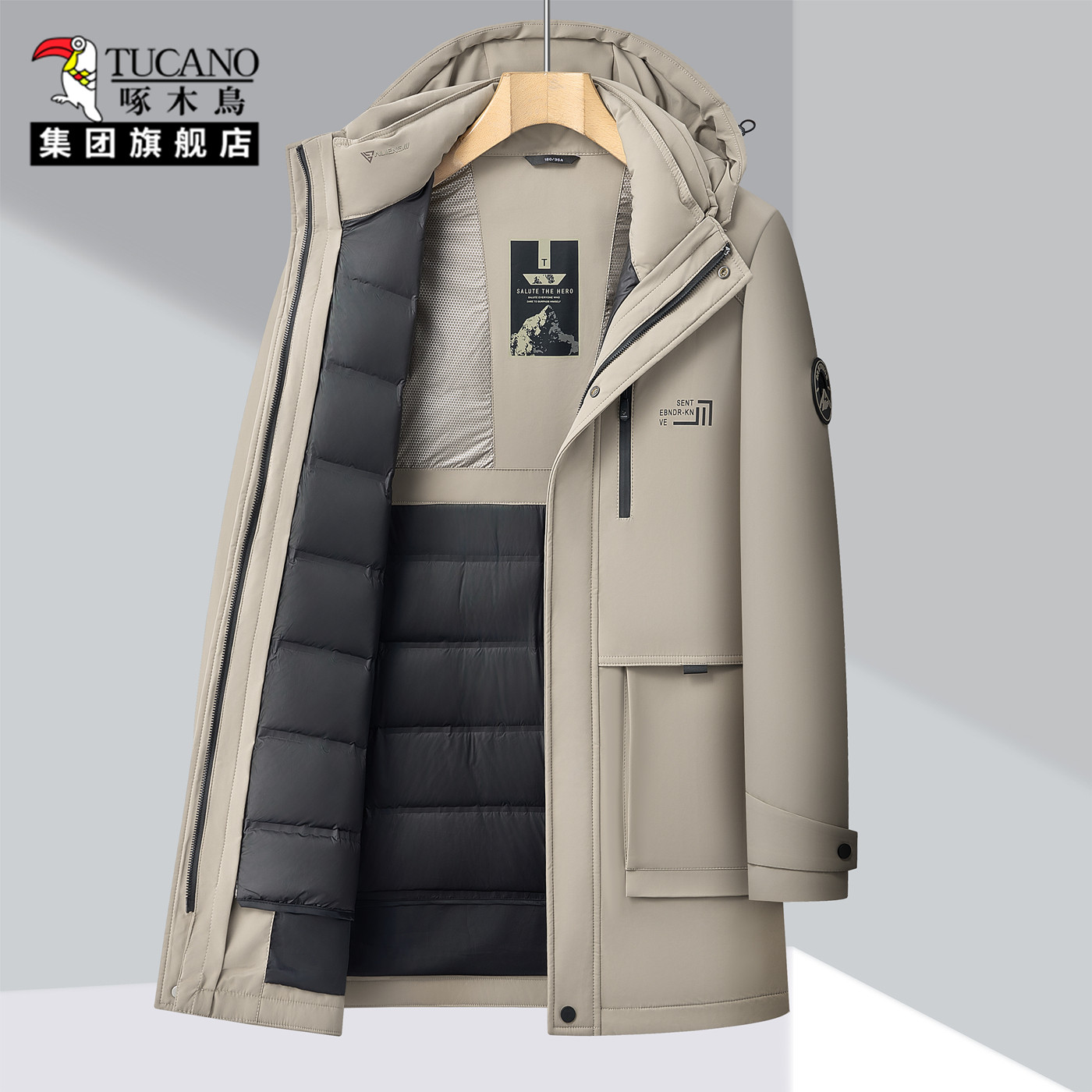 啄木鸟外套男士秋冬款爸爸新款爆款羽绒服高端品牌羊毛领中老年款