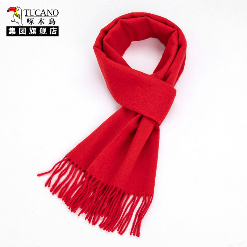 啄木鸟羊毛围巾男中青年爸爸妈妈本命年冬季保暖红色围脖生日礼物