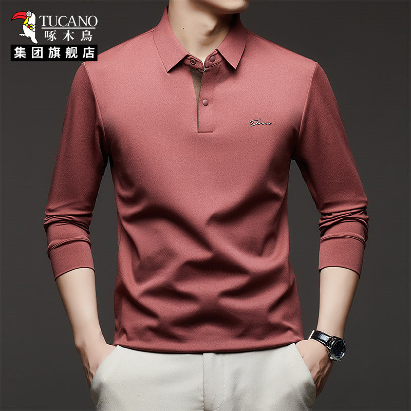 啄木鸟长袖Polo衫男士春季新款痞帅红色翻领T恤商务休闲通勤t恤男,男装,Polo衫,淘宝优惠券,粉丝福利购,淘宝优惠卷