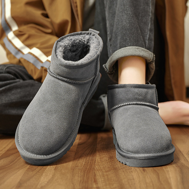 厚底防滑加绒真皮保暖雪地靴男款