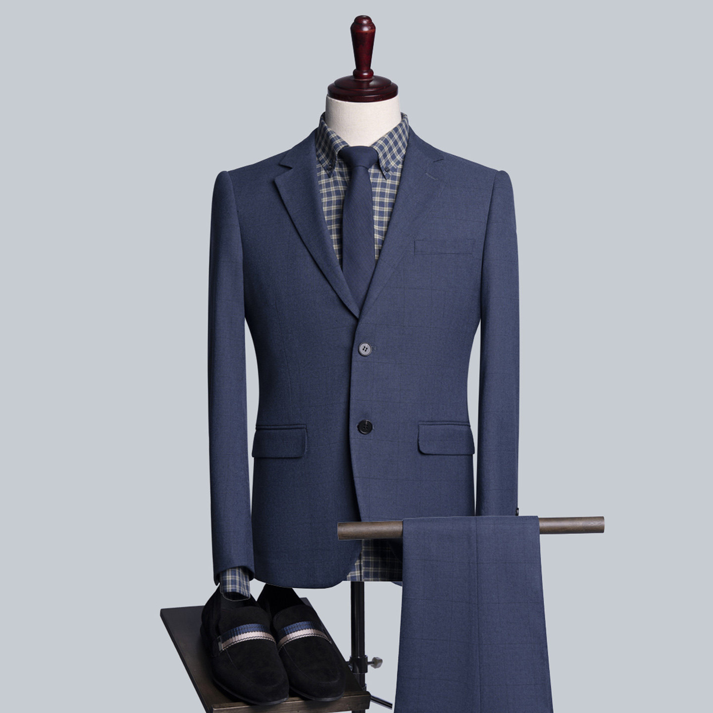 商务风深蓝色西服套装男士修身正装新郎伴郎结婚两件套高级感LQ