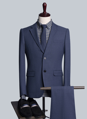 商务风深蓝色西服套装男士修身正装新郎伴郎结婚两件套高级感LQ