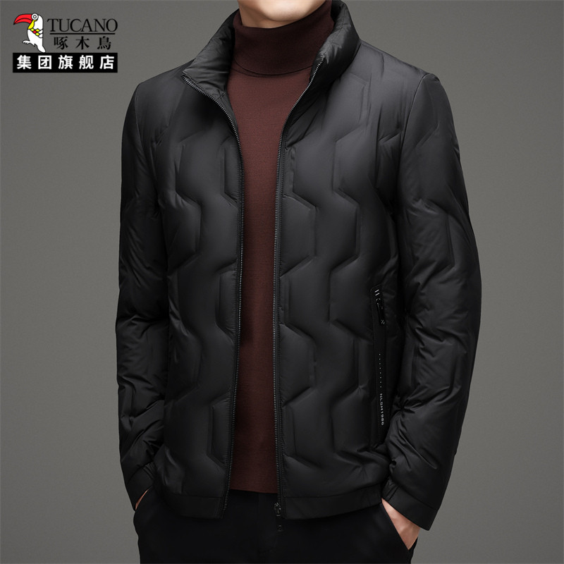 啄木鸟立领短款羽绒服冬季新款中青年加厚男装白鸭绒保暖时尚外套