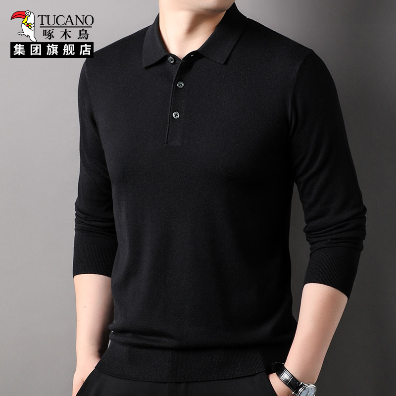 啄木鸟纯色翻领针织衫冬季男士