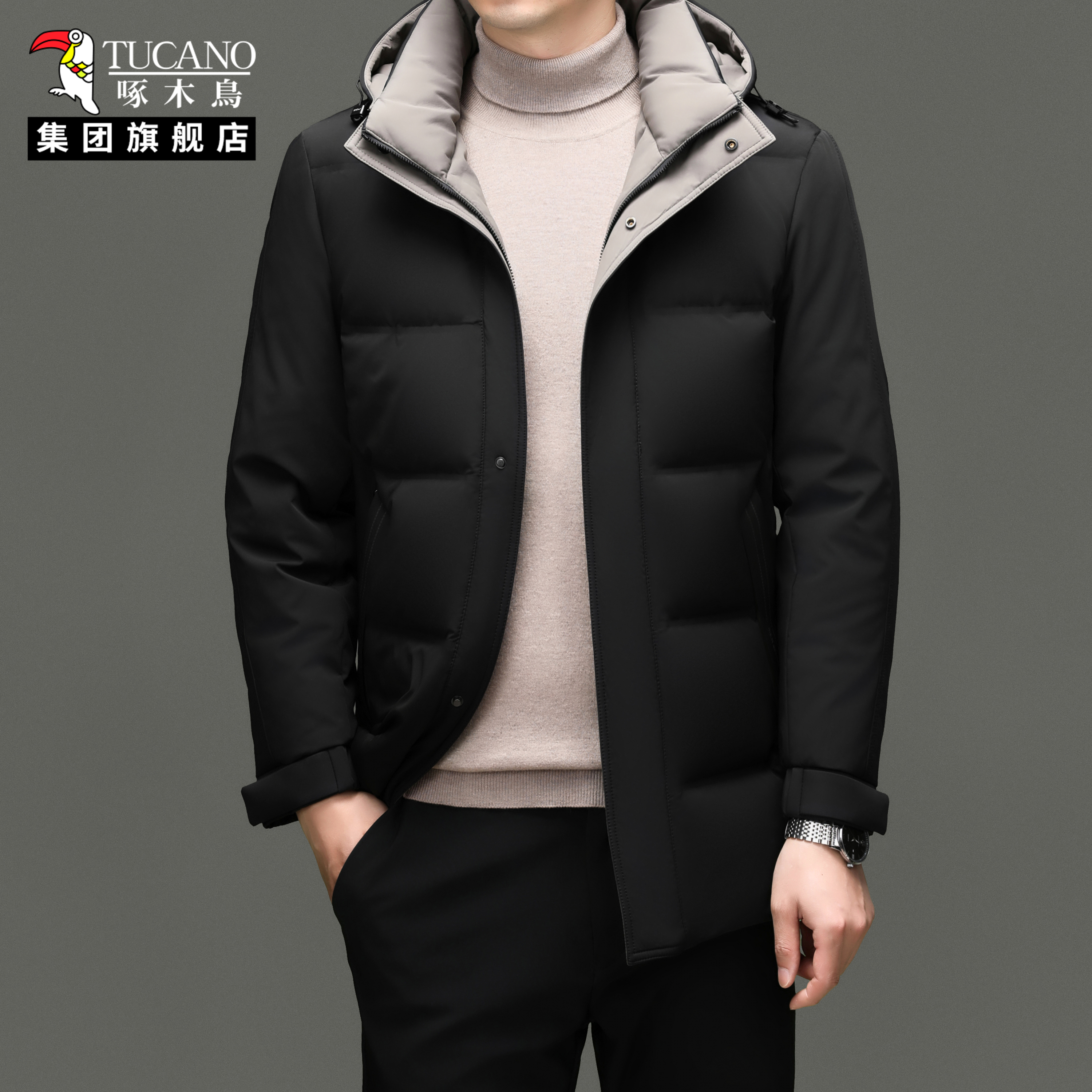 啄木鸟中长款连帽羽绒服