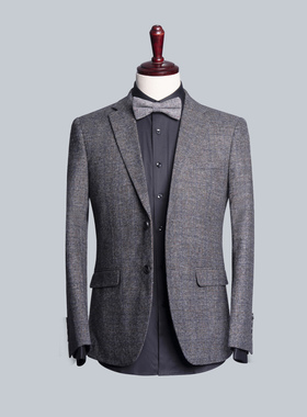 商务绅士风灰色西装男士通勤修身正装单西外套高级感工作服LQ