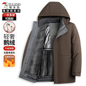 冬季 啄木鸟羽绒服男加绒中老年爸爸装 2025新款 可拆卸内胆鹅绒服