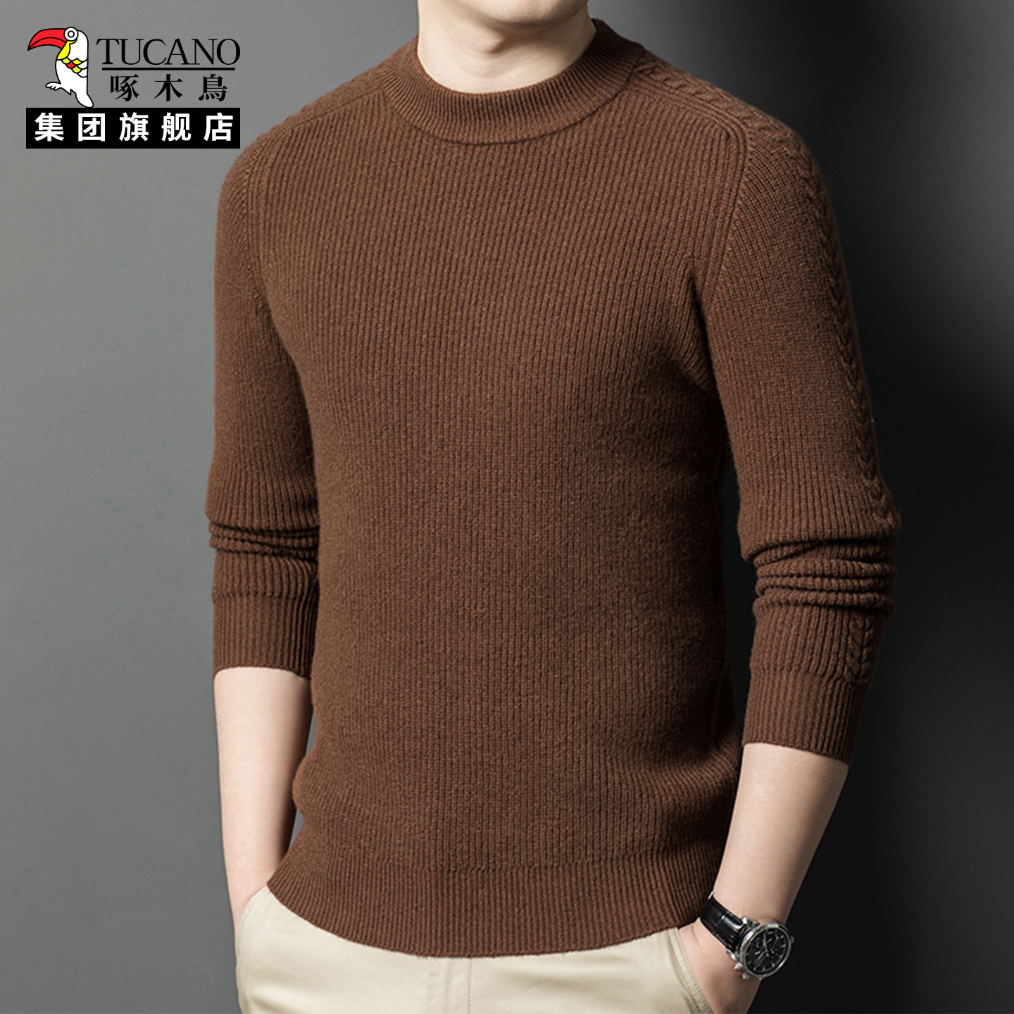 啄木鸟男士圆领针织毛衣