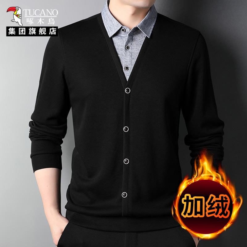 啄木鸟假两件衬衫领针织衫