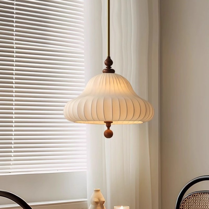 法式侘寂复古风卧l室布艺吊灯中古客厅餐厅南洋实木日式房间主灯