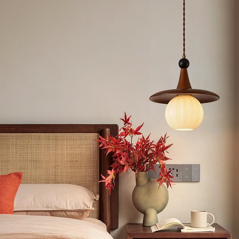 中古风餐厅吊灯复古实木三头饭厅餐桌灯日式O侘寂风民宿咖啡厅灯