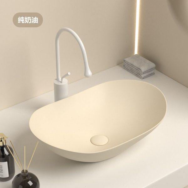 北欧风轻奢现代奶油色台上盆洗手家用陶瓷洗脸面盆子阳台洗漱水盘,家装主材,台上盆,淘宝优惠券,粉丝福利购,淘宝优惠卷