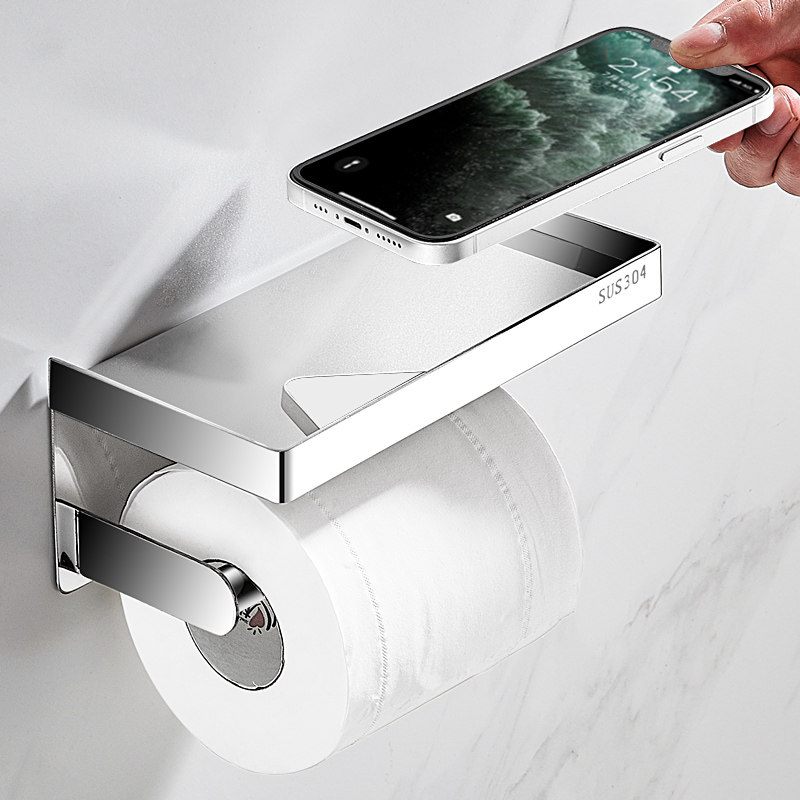 免钉卷纸架304不锈钢厕纸盒卫生纸置I物架卫生间卷纸盒厕所纸巾架