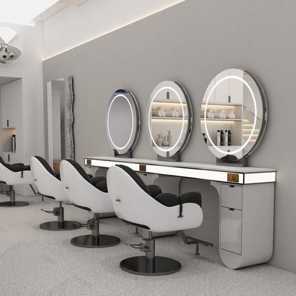 发廊专用美发镜台理发店网红VIP烫染镜子不锈钢大理石化妆台新款