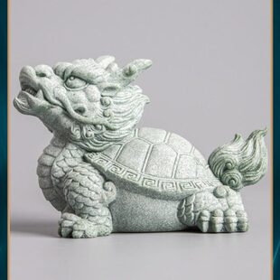 青砂石复古风中式鱼缸假山龙龟中号造景客厅办公桌面装饰摆件送礼