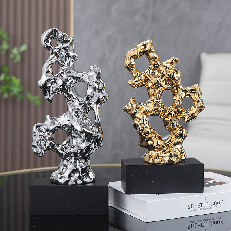 太湖石假山客厅摆件轻奢s高档酒柜电视柜玄关桌面样板房艺术装饰