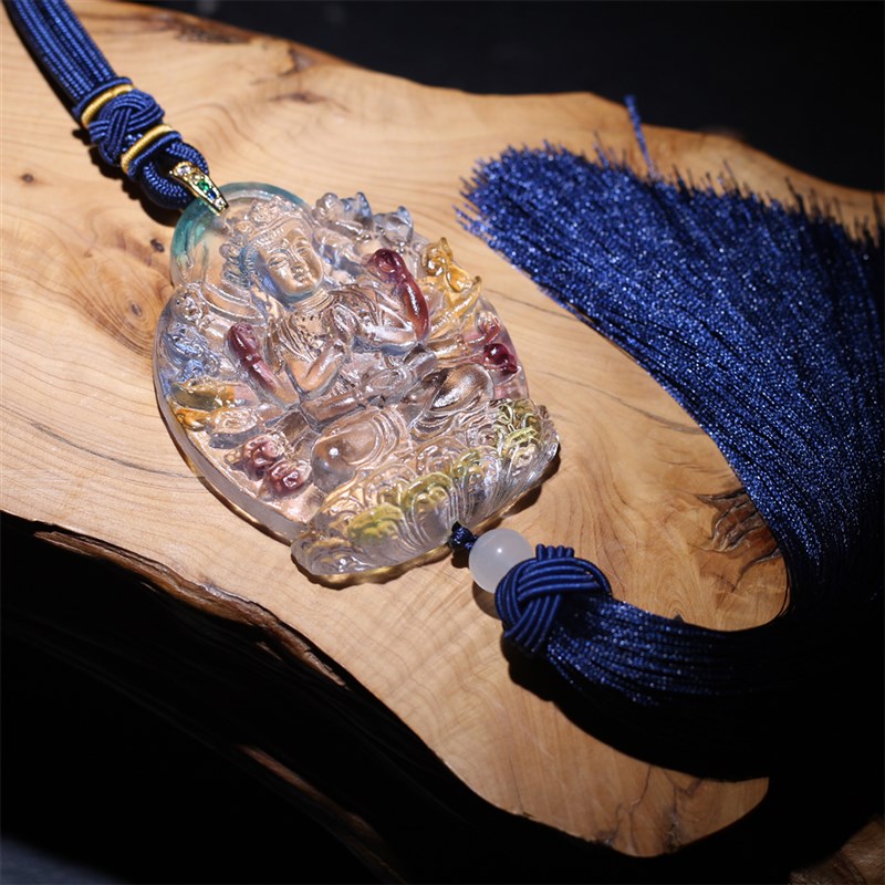 千手观音古法琉璃汽车挂饰挂件平安本命守护M神车饰男女士佛像车