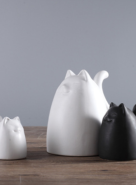 客厅电视柜装饰品摆p件创意陶瓷家居工艺品三口之家猫摆件