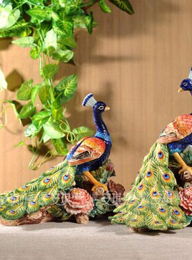 方亚孔雀一对陶瓷摆件家居饰品结婚订婚乔迁礼品电视柜玄关摆件