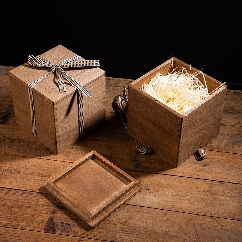 正方形小木盒子复古桐木r包装盒茶杯茶壶茶具木盒定制礼品盒空盒