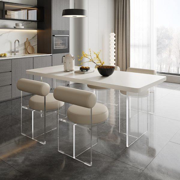 现代轻奢亚克力悬浮餐桌椅组合下挂圆角白色饭桌家用小户型透明桌,住宅家具,岩板餐桌,淘宝优惠券,粉丝福利购,淘宝优惠卷