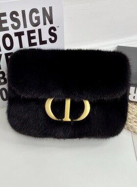 水貂毛CD包2024新款秋冬真毛皮草女包链条百搭时尚单肩.斜挎毛绒