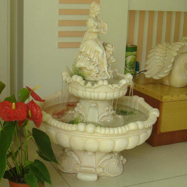 欧式人物雕塑摆设庭院玻璃钢落地流水鱼池喷泉装饰祝福摆件工艺品