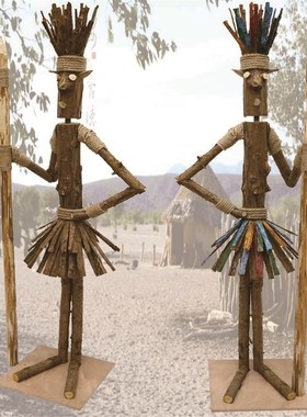 创意摆件部落酋长木头人偶站z立木头人橱窗花艺布场原木装饰道具