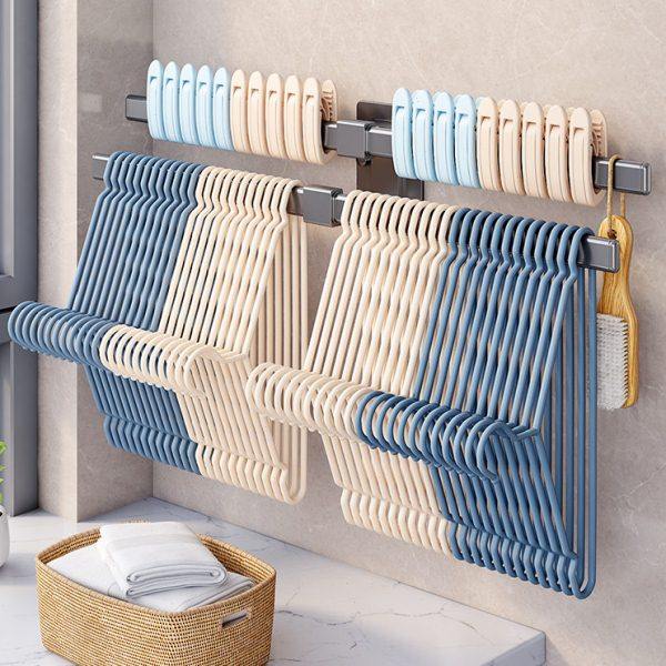 阳台放晾衣架收纳神器整理架免打孔架子壁挂家用夹子多功能挂钩杆,收纳整理,金属衣架,淘宝优惠券,粉丝福利购,淘宝优惠卷