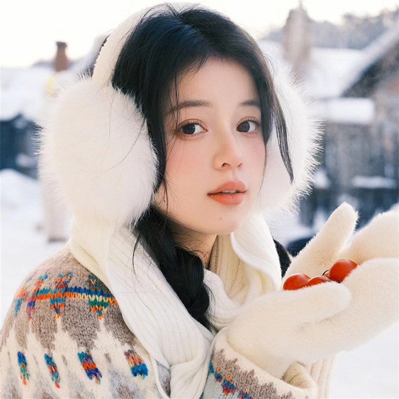 毛毛耳罩白色耳套防寒保暖毛绒耳A暖女生冬天毛绒耳包防冻护耳朵