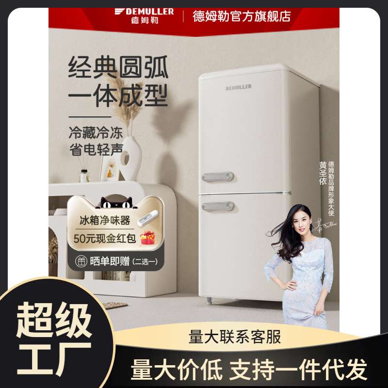 德姆勒复古冰箱迷你小型网红高颜值家用双门冰箱静音节能冷藏冷冻