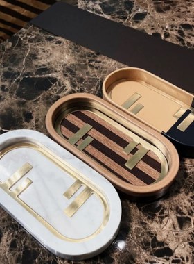 F同款轻奢高档拼木托q盘首饰收纳盒桌面摆件玄关装饰品送礼礼盒装