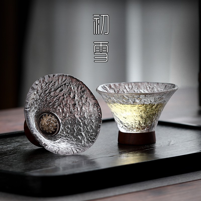 足银水晶主人杯玻璃品茗杯t个人专用小盏杯莲花杯子家用功夫茶茶