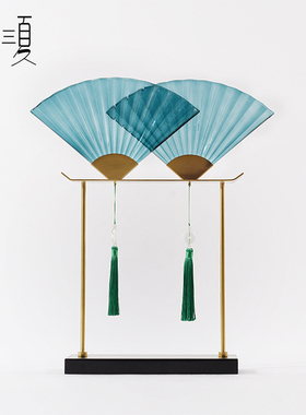 新中式售楼处摆件书房展厅玄关室内样板房软装饰品U玻璃扇形艺术