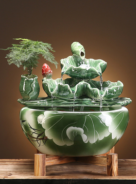 中式流水喷泉办公k室客厅陶瓷鱼缸乔迁新居礼品开业送礼生财摆件