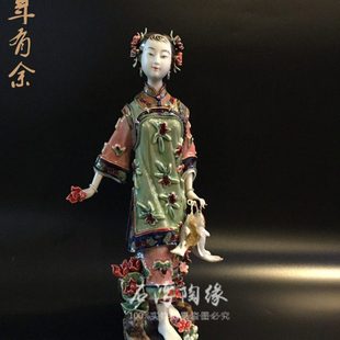 石湾公仔家居饰品古代仕女陶瓷摆件客厅电视柜装饰饰柜摆设古典