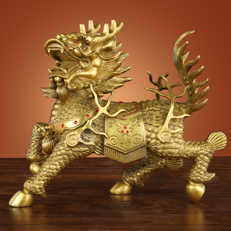 铜麒麟摆件一对纯铜大号火t麒麟客厅家用店铺办公室家居装饰工艺