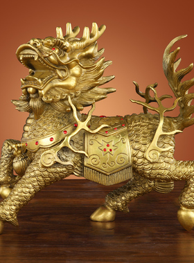 铜麒麟摆件一对纯铜大号火t麒麟客厅家用店铺办公室家居装饰工艺