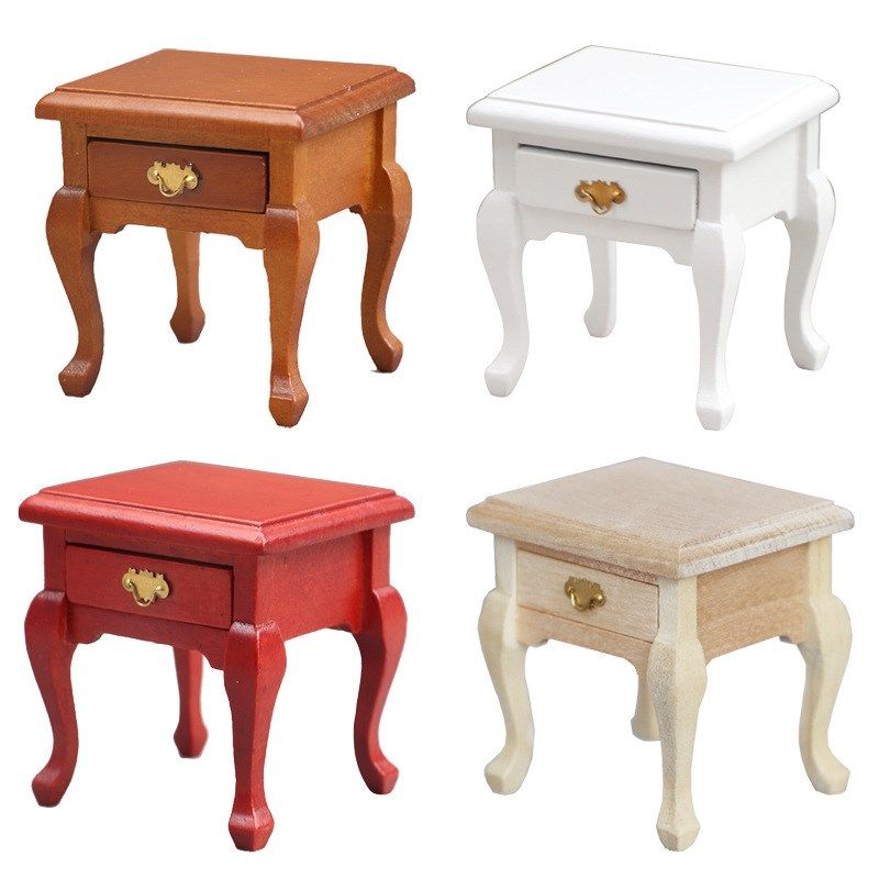 1:12娃娃屋小柜子摆设迷你家具模型欧式白色O床头柜微缩边柜置物