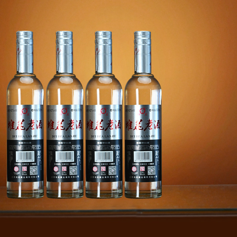 官方 江西老字号堆花老酒42度浓香白酒纯粮光瓶酒自饮500ml*4瓶