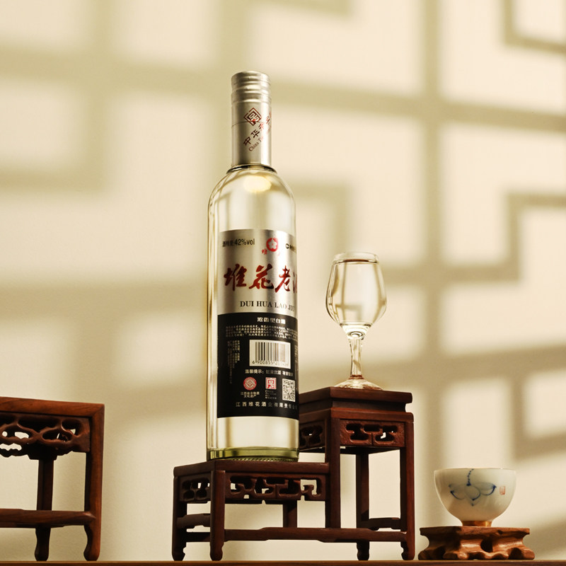 官方旗舰店 江西堆花中华老字号老酒42度浓香型白酒纯光瓶酒500ml