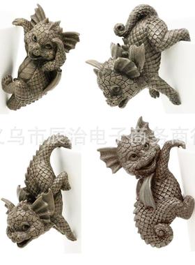 花园小雕像4只小恐龙挂花盆恐龙套装装饰树脂工艺品园艺花园装饰