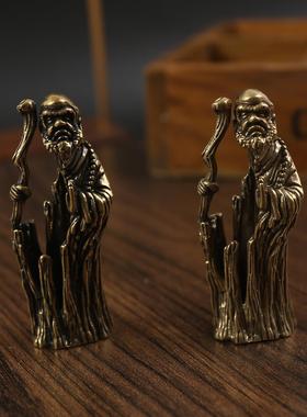 实心纯黄铜办公桌面小摆件达摩祖师茶宠饰品工艺品礼品手把玩件