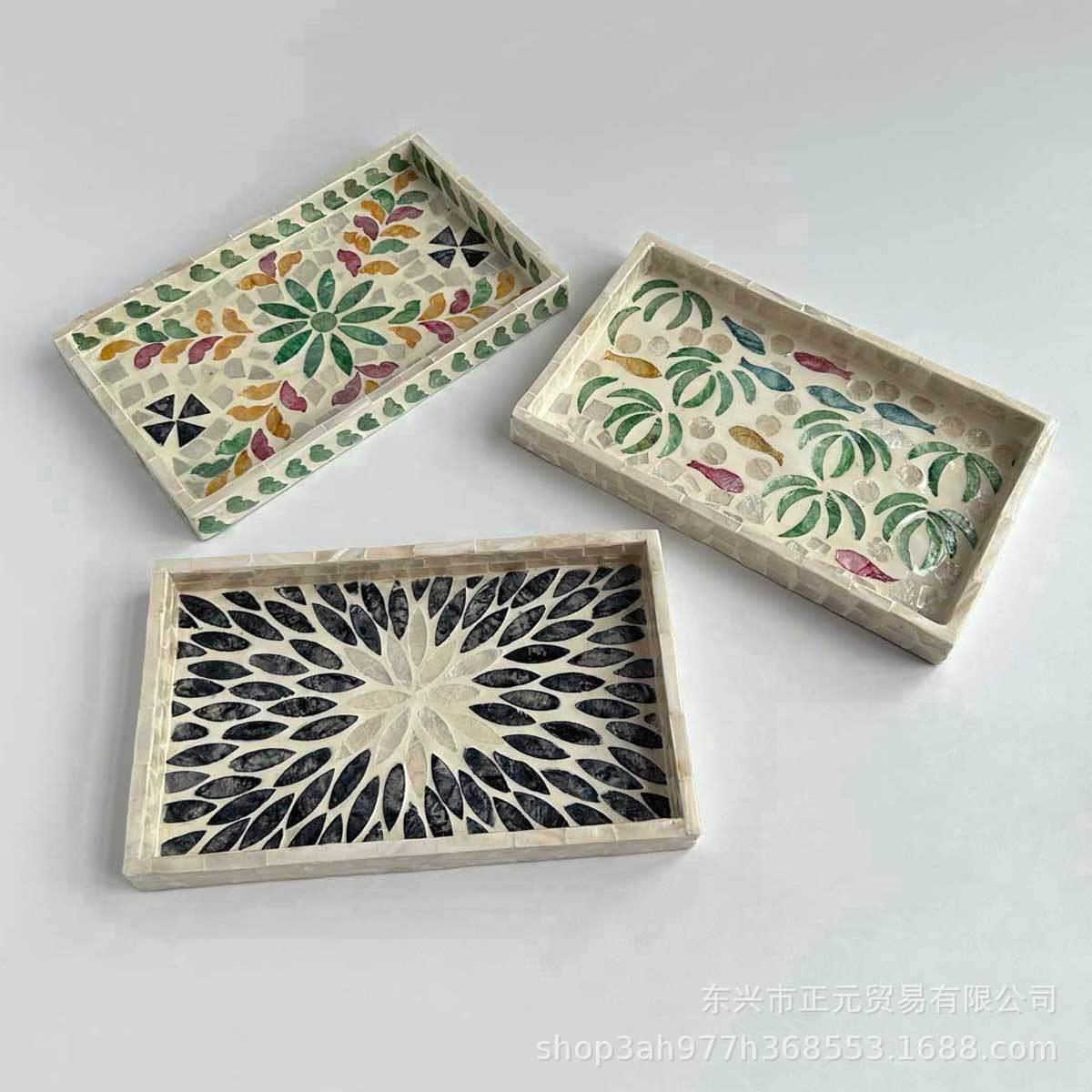 藤编托盘贝壳盘家用零食托盘糕点盘手绘贝壳托盘收纳盘