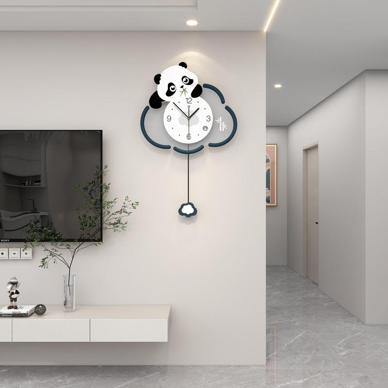 熊猫挂钟客厅高级感免打孔现代简约餐厅静音时钟挂墙创意装饰钟表