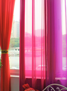 窗户飘窗田园雪纺红色白色黄色紫色窗纱帘成品客T厅卧室隔断窗帘