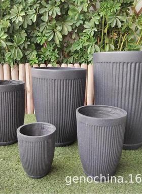 氧化镁现代简约高级感酒店家庭花园绿植条纹花盆户外室内套五装-5